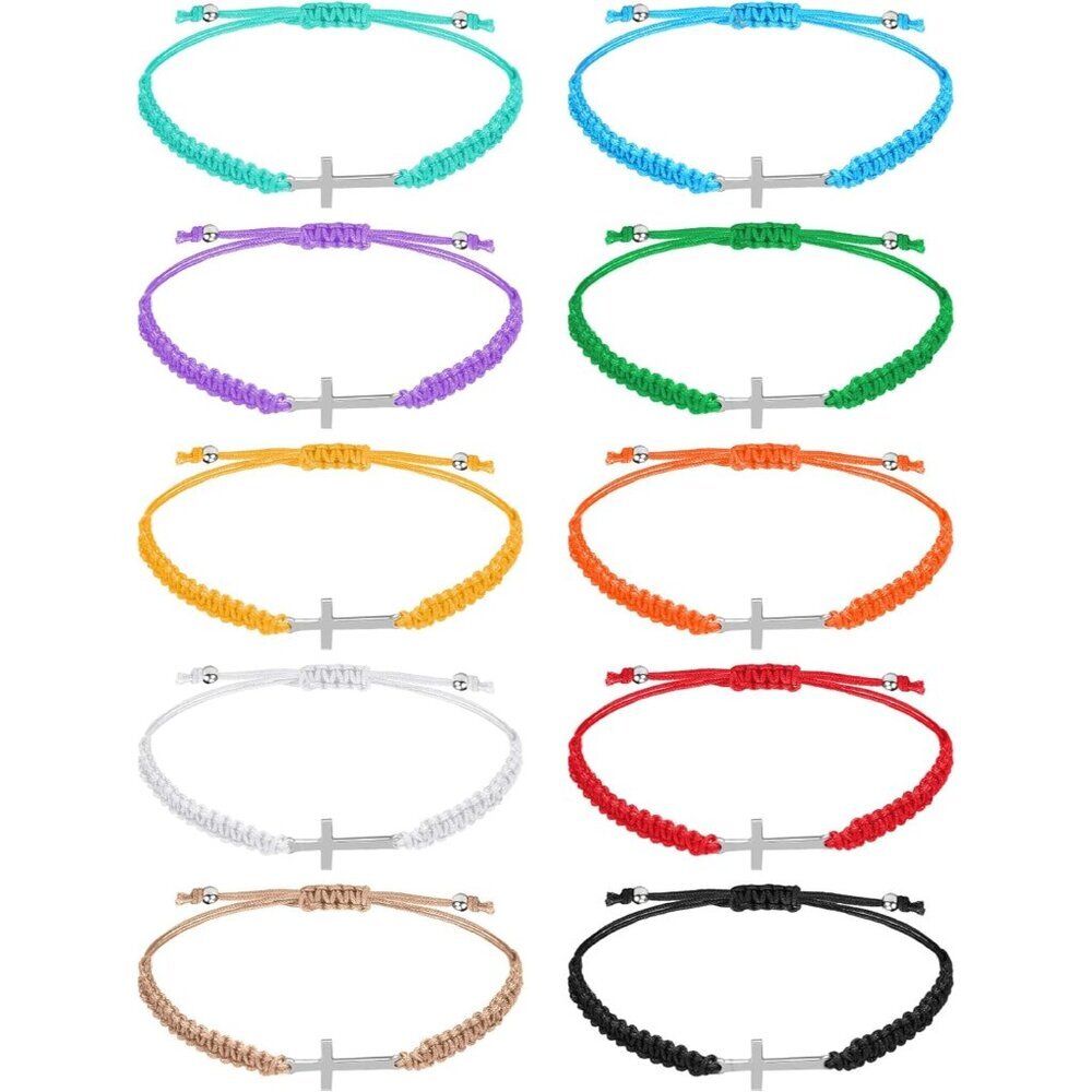 Christian Friendship Cross Bracelets Bulk 30 Pcs Multicolored Nylon Alloy Religi